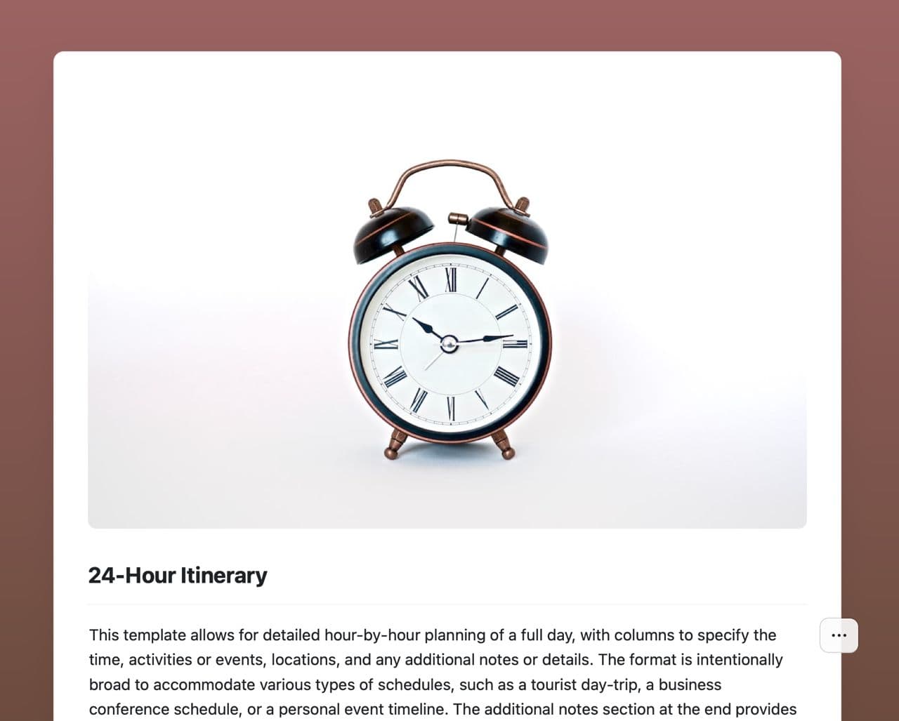 Craft Free Template: 24-Hour itinerary