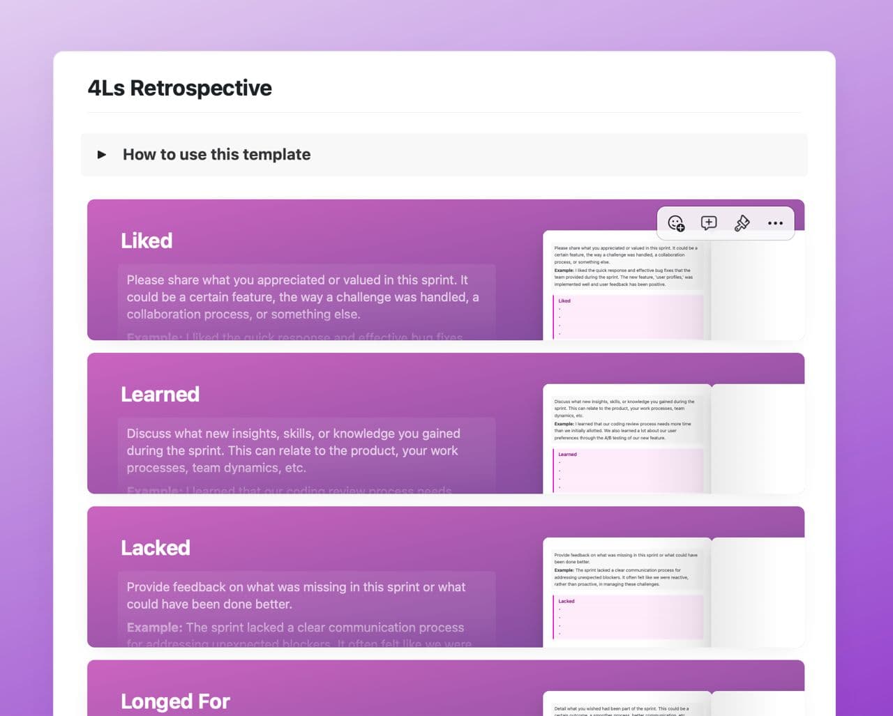 Craft Free Template: 4Ls retrospective