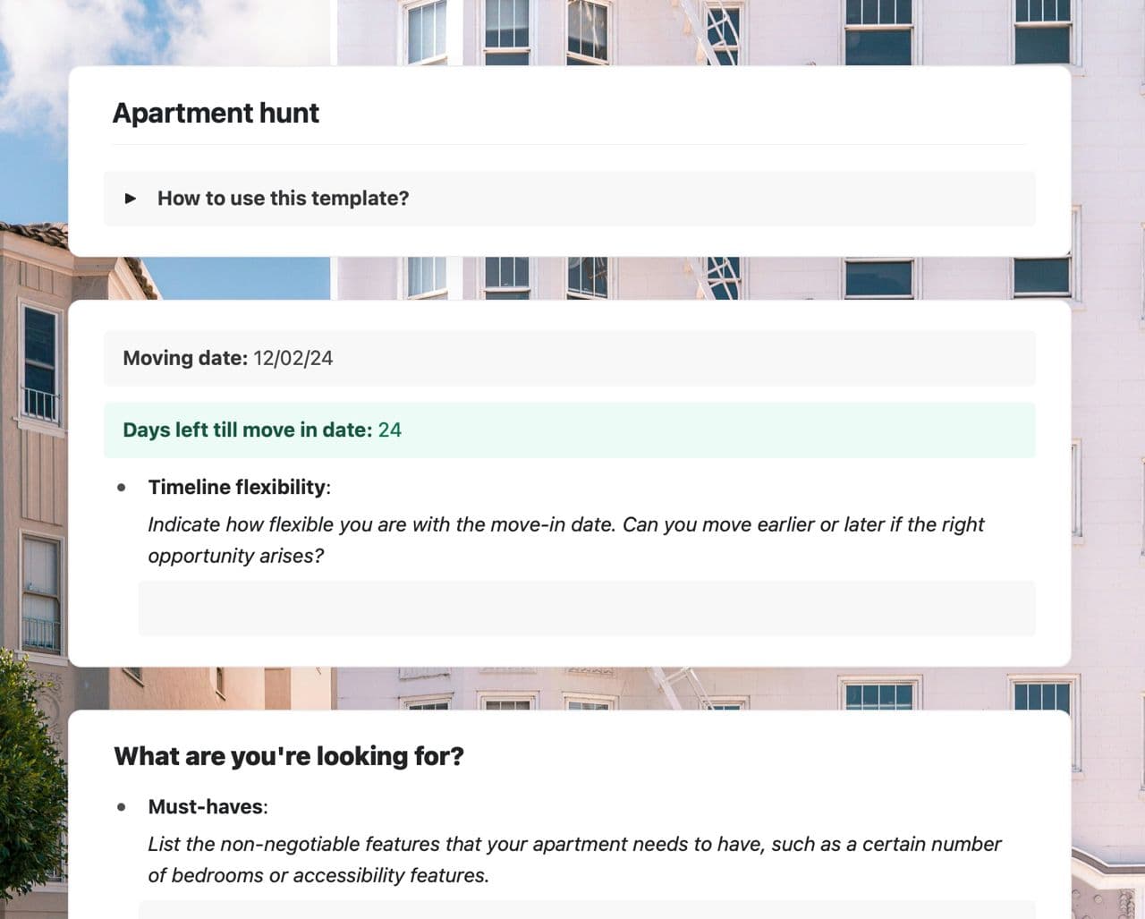 Craft Free Template: Apartment hunt