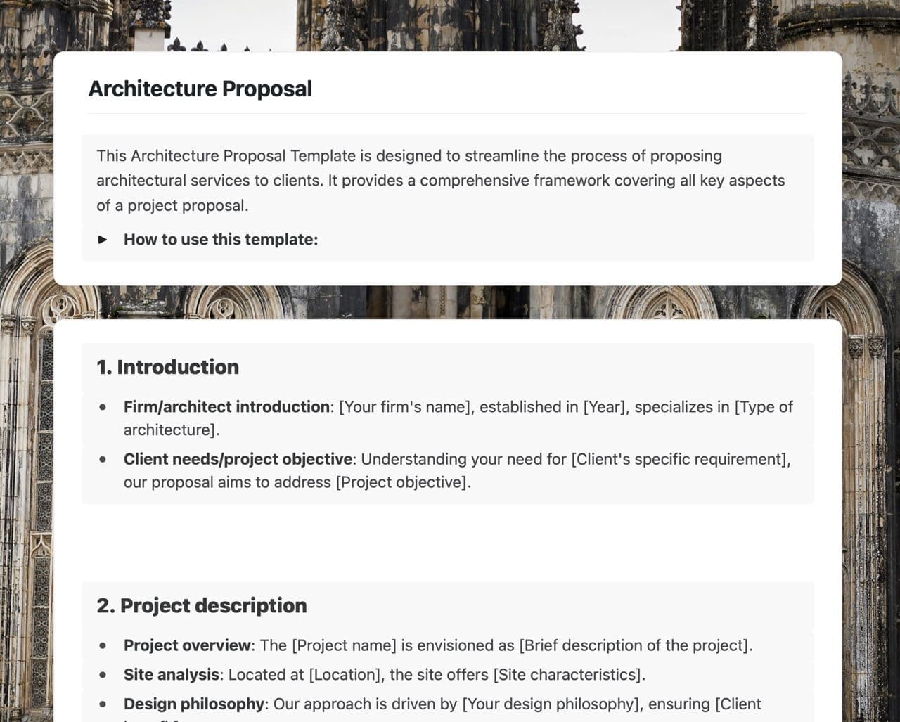 Architecture proposal template in Craft
