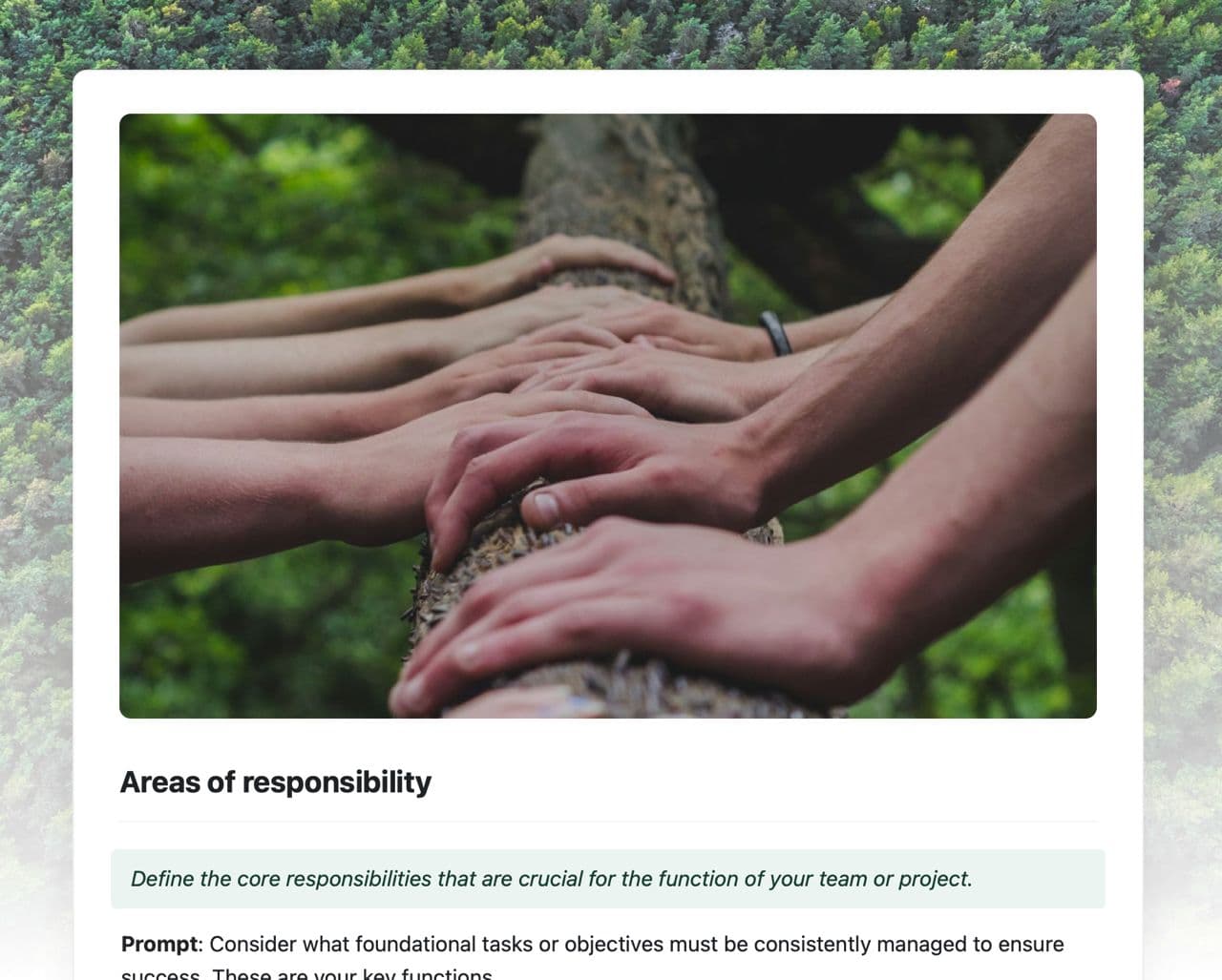Craft Free Template: Areas of responsibility