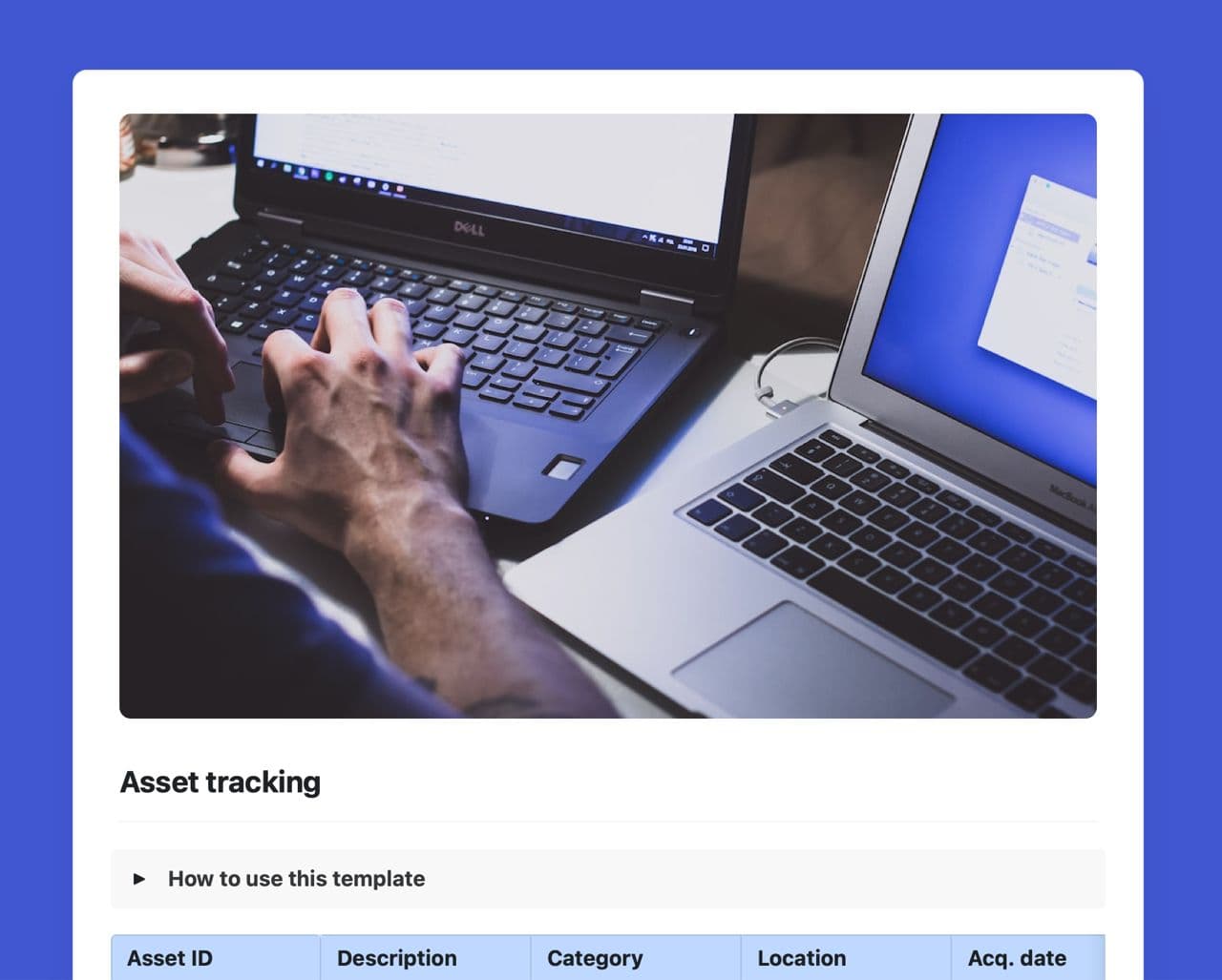 Craft Free Template: Asset tracking