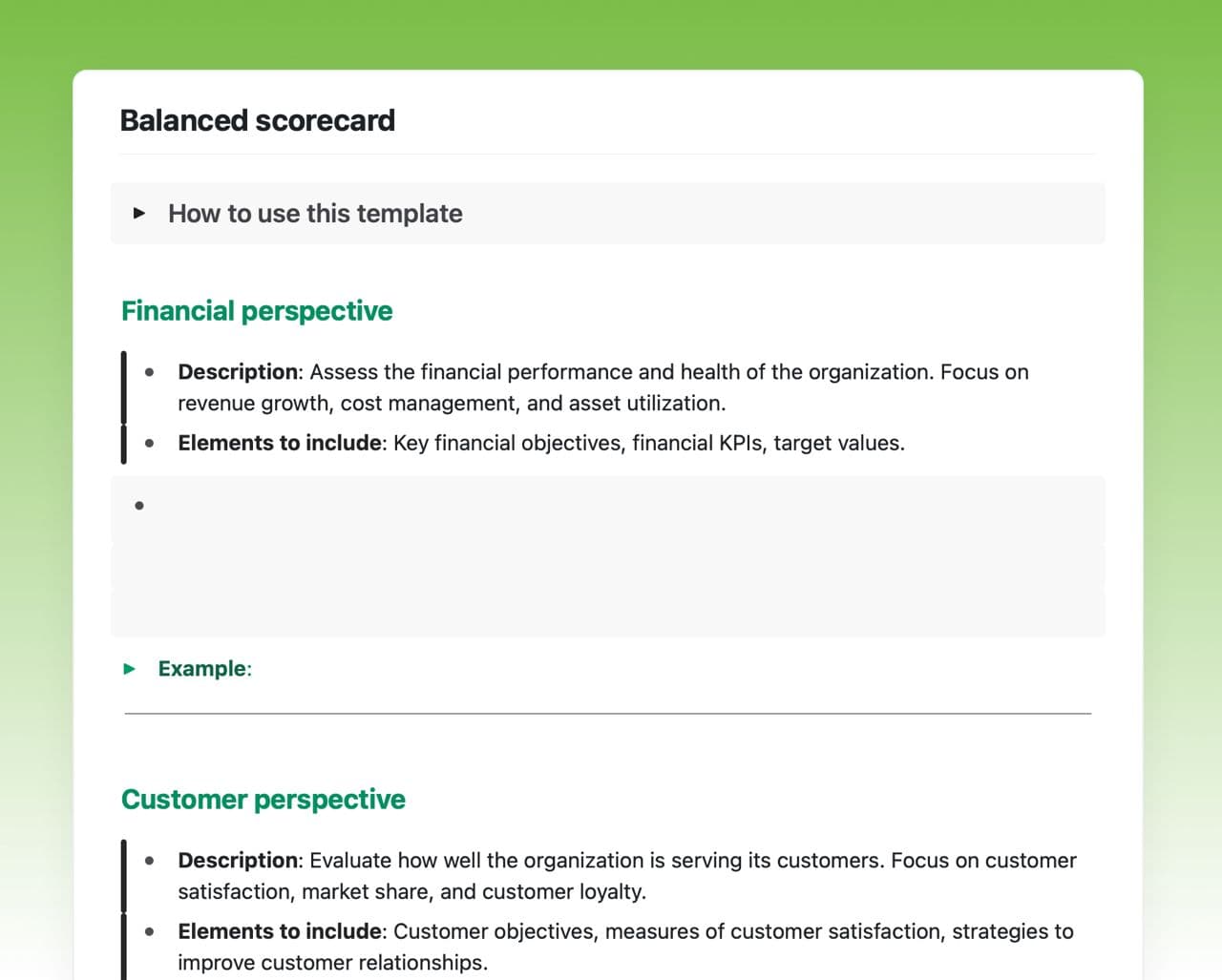 Craft Free Template: Balanced scorecard