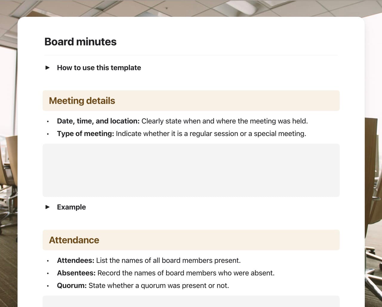 Craft Free Template: Board minutes