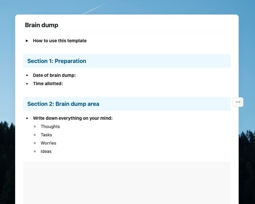 Craft Free Template: Brain dump