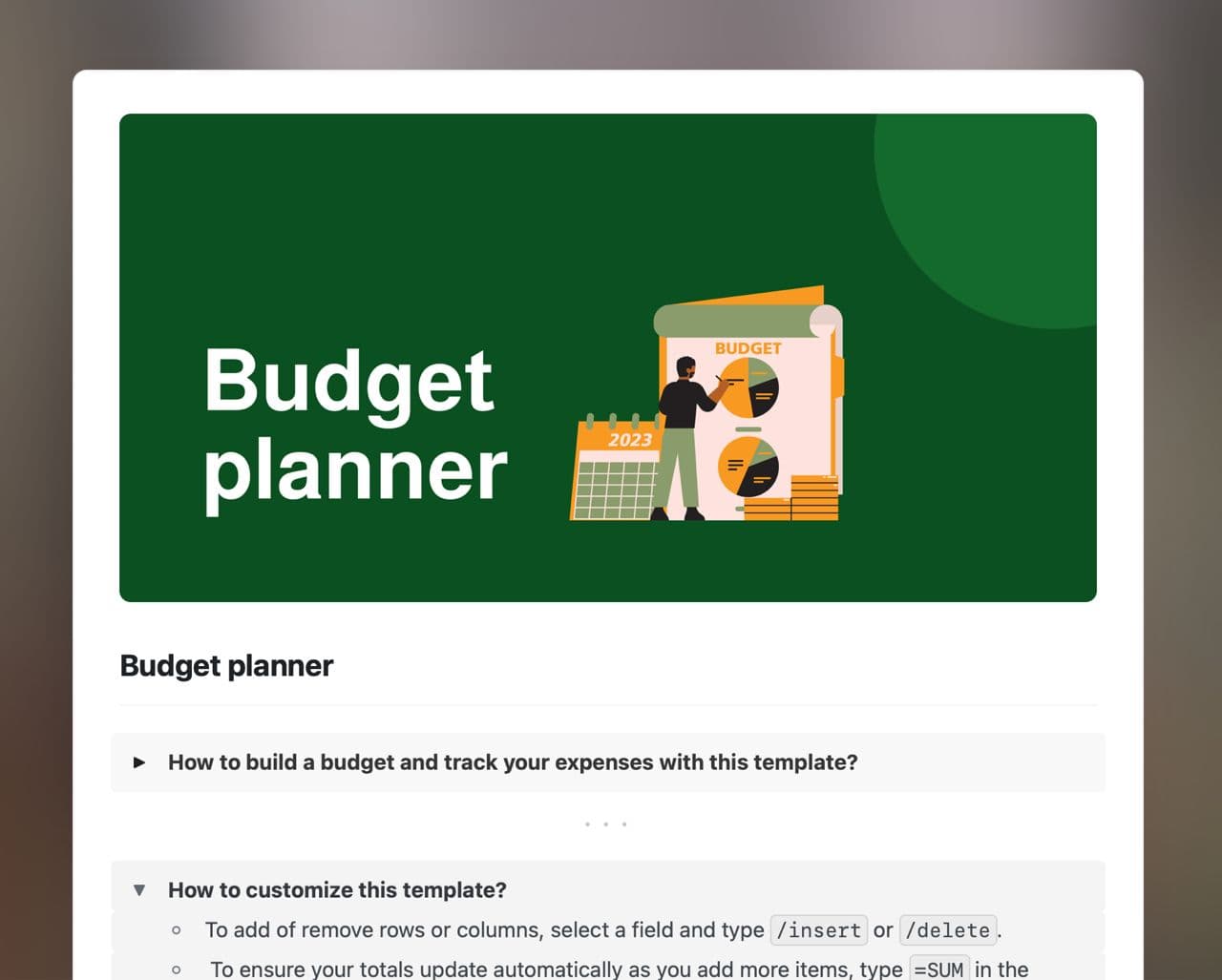 Craft Free Template: Budget planner