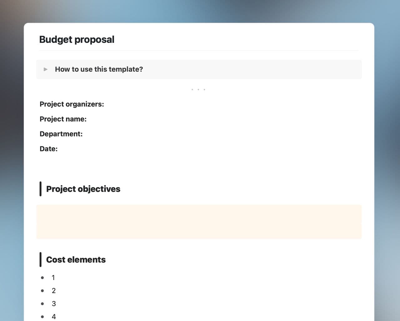 Craft Free Template: Budget proposal