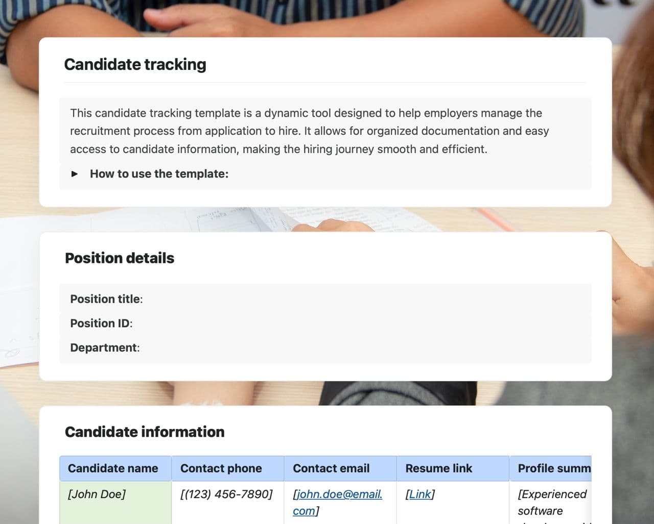 Craft Free Template: Candidate tracking