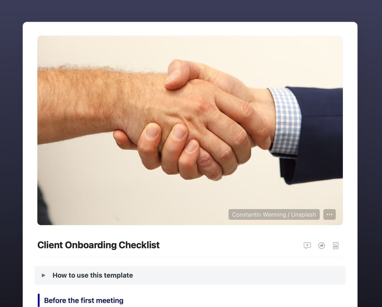Client onboarding checklist template in Craft