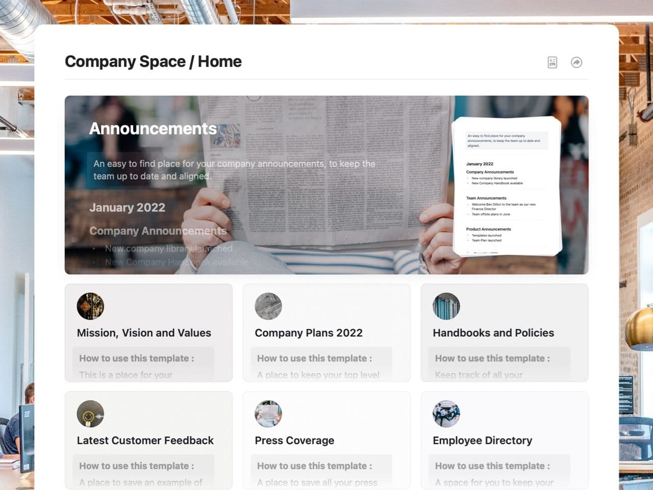 Craft Free Template: Company Wiki Space