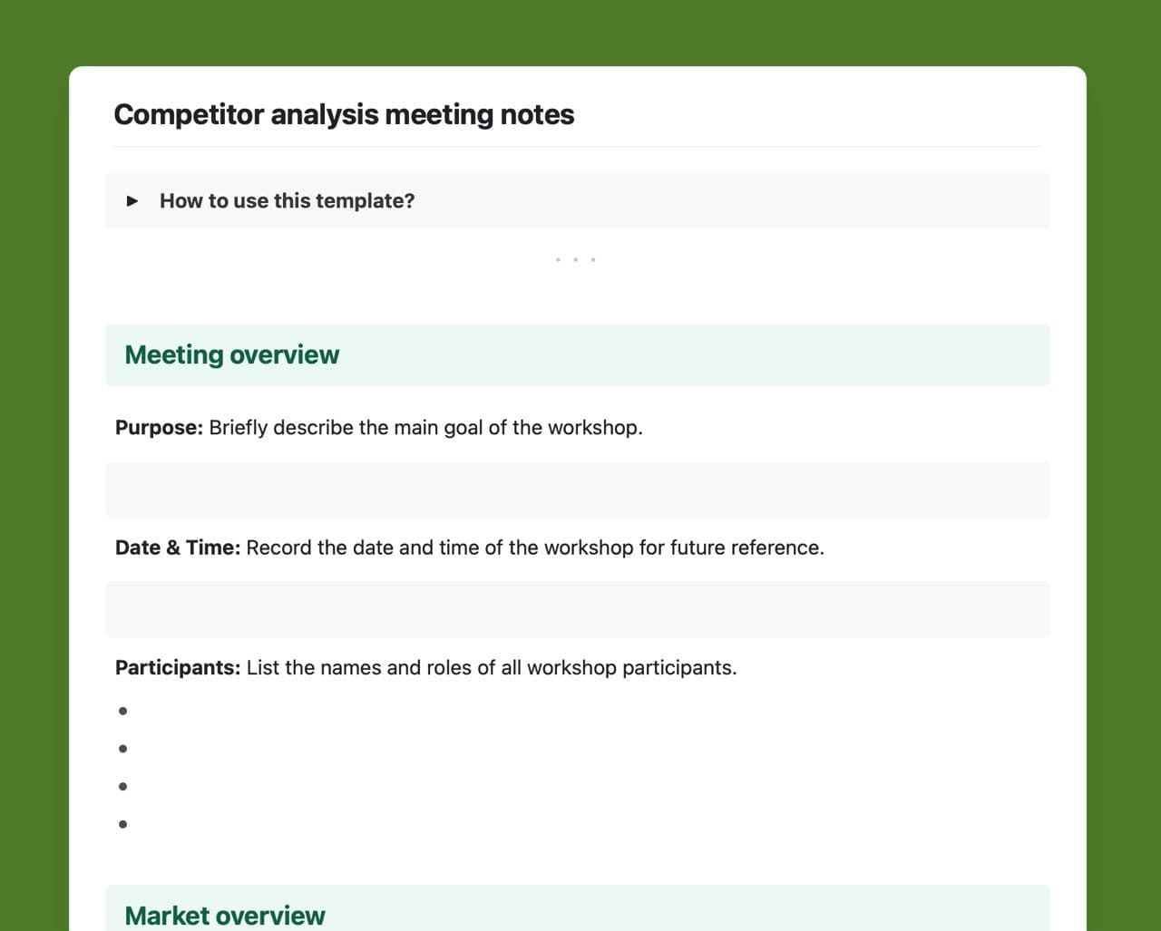 Craft Free Template: Competitor analysis meeting notes