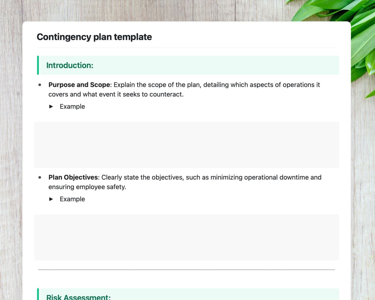 Craft Free Template: Contingency plan