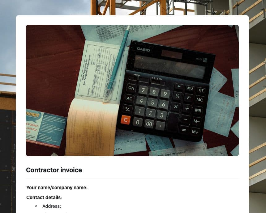 Craft Free Template: Contractor invoice