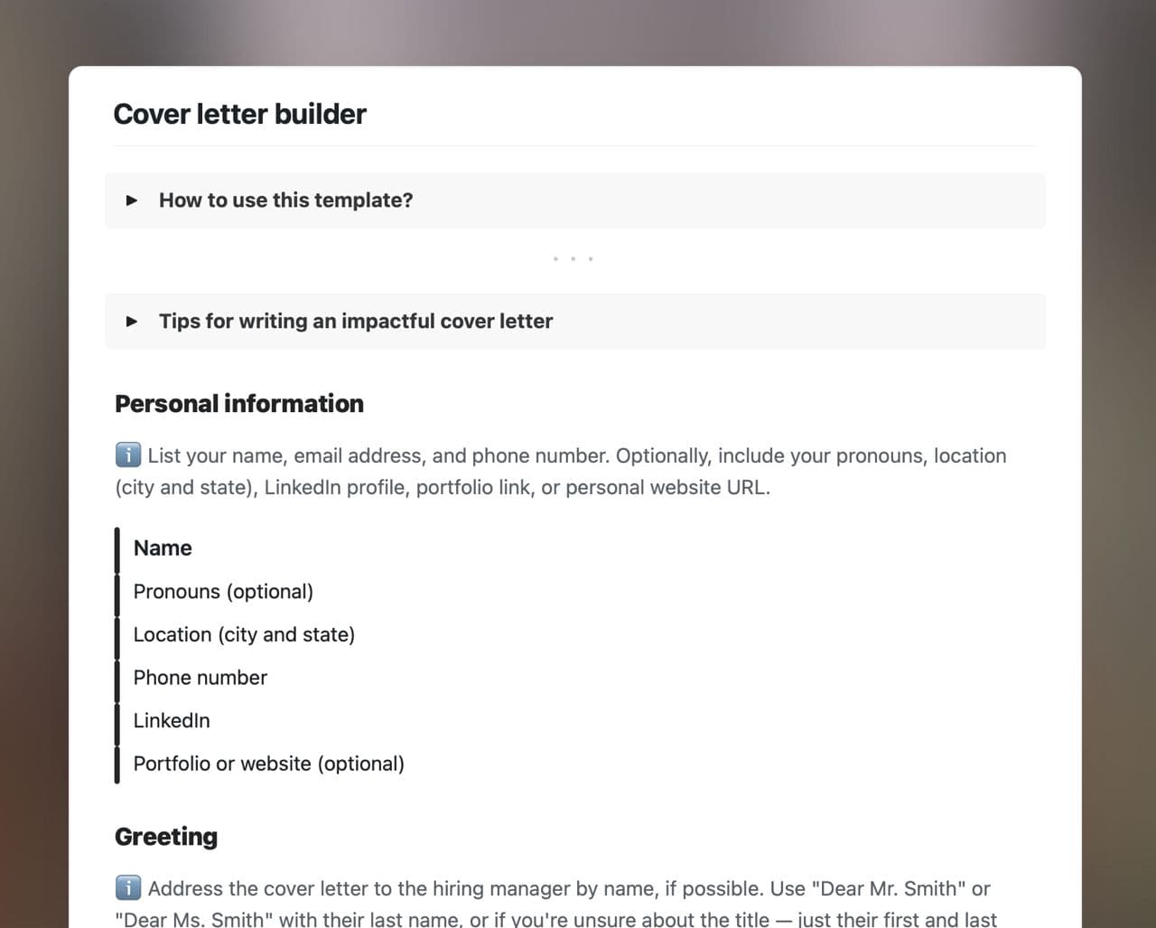 Craft Free Template: Cover letter builder