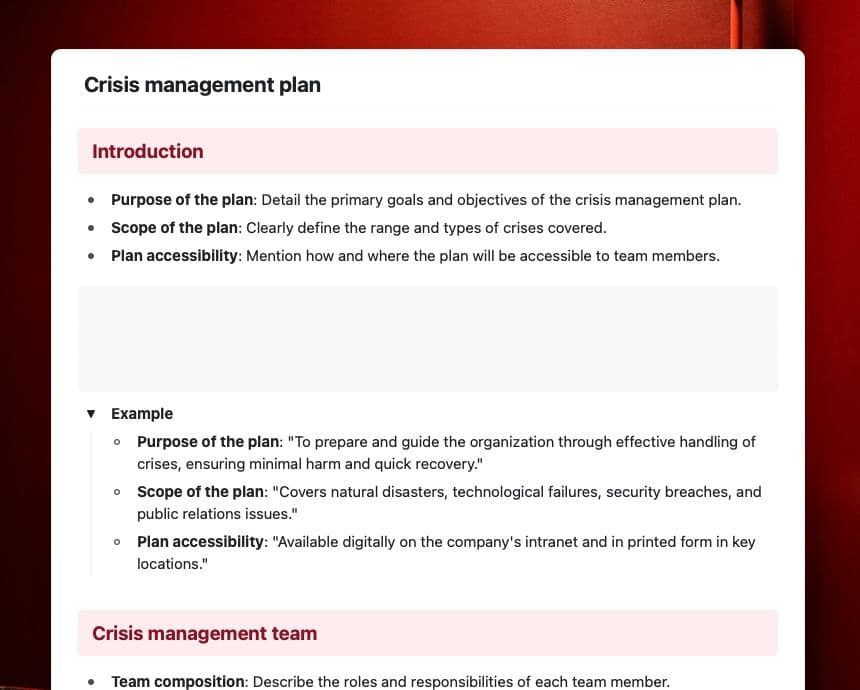 Craft Free Template: Crisis management plan
