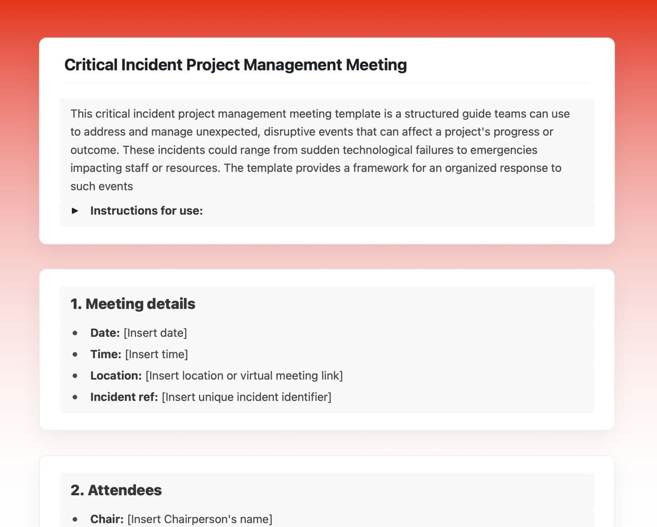 Craft Free Template: Critical incident project management meeting