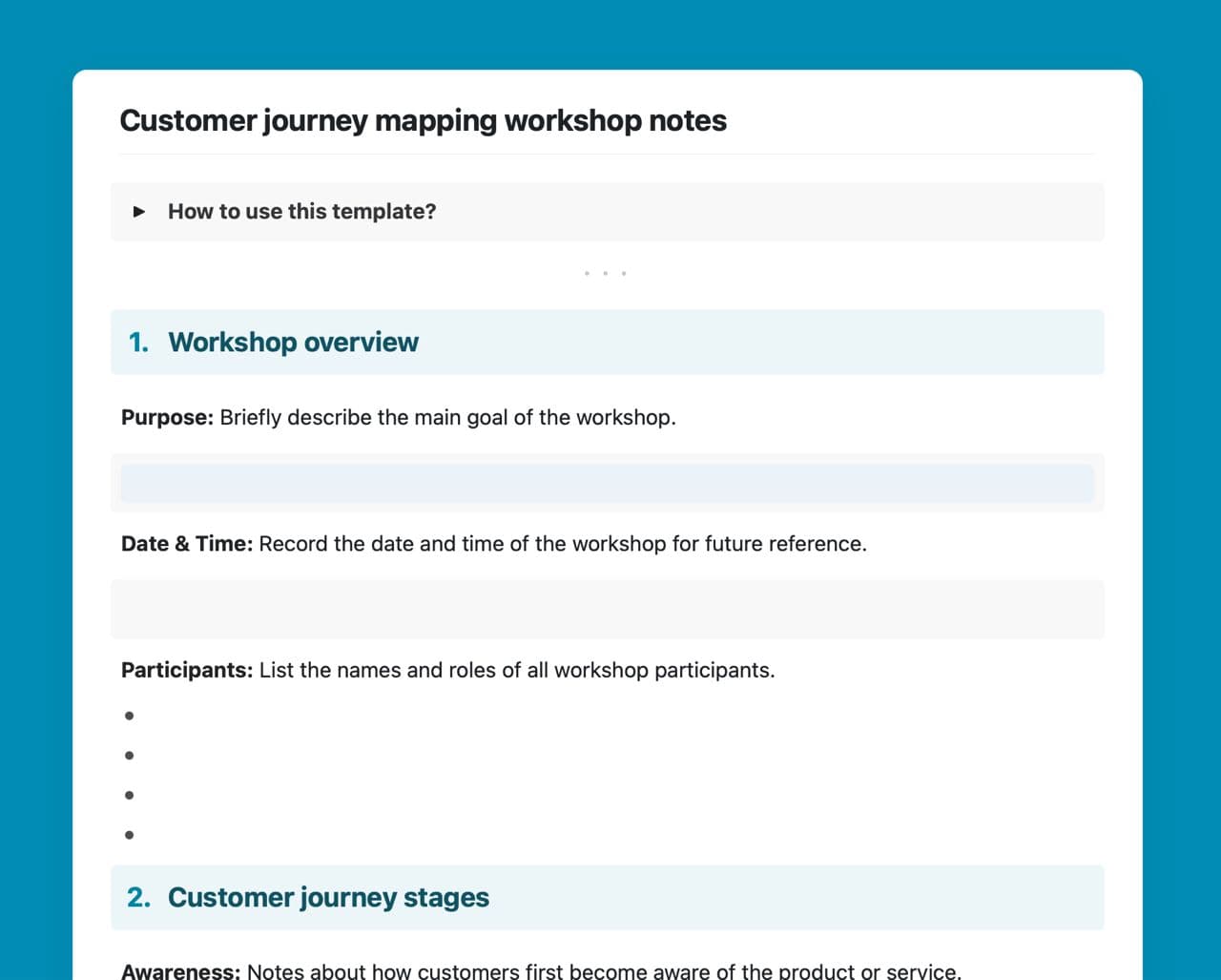 Craft Free Template: Customer journey mapping workshop notes