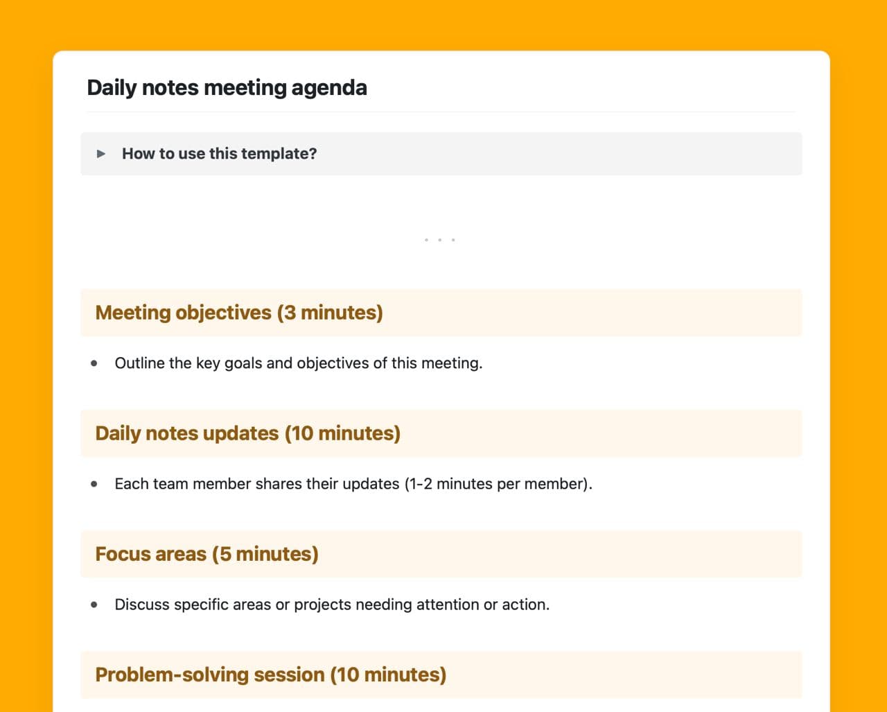 Craft Free Template: Daily notes meeting agenda