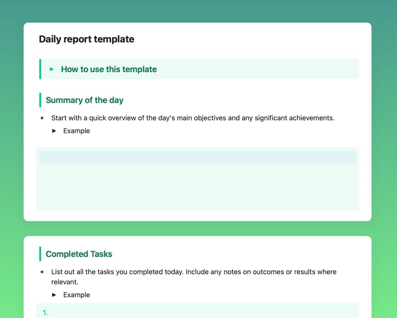 Craft Free Template: Daily report