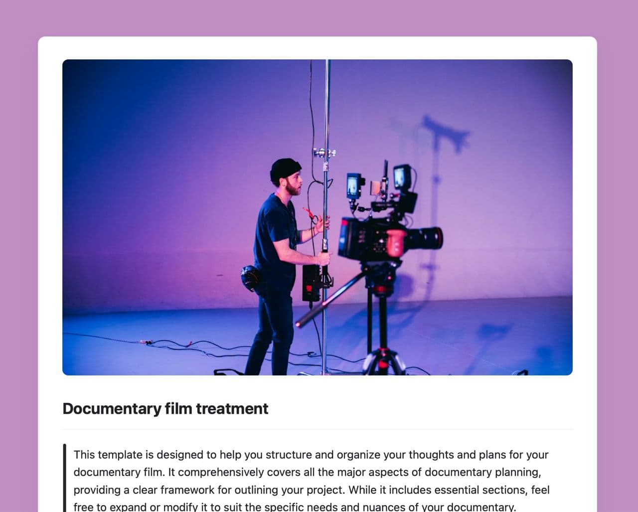 Craft Free Template: Documentary film treatment