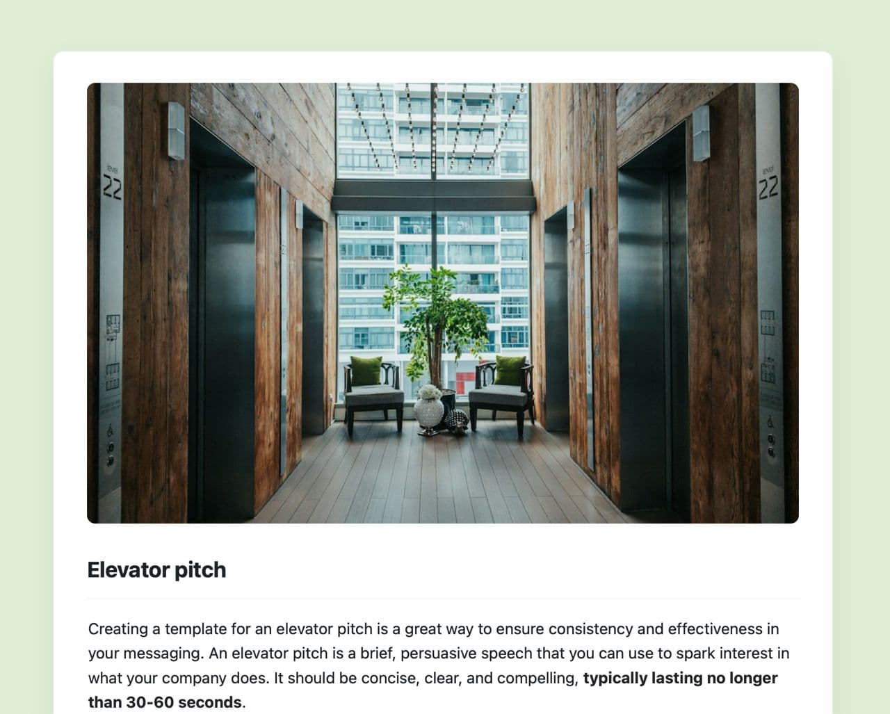 Elevator pitch in craft