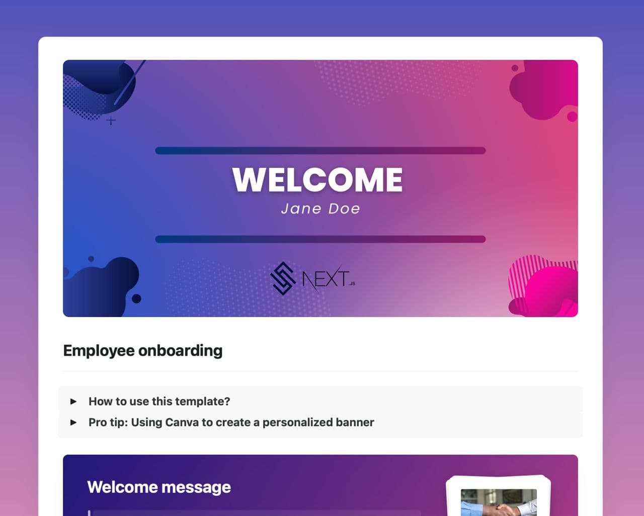 Craft Free Template: Employee onboarding