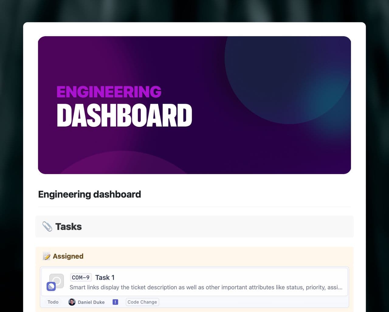 Engineering dashboard template in Craft