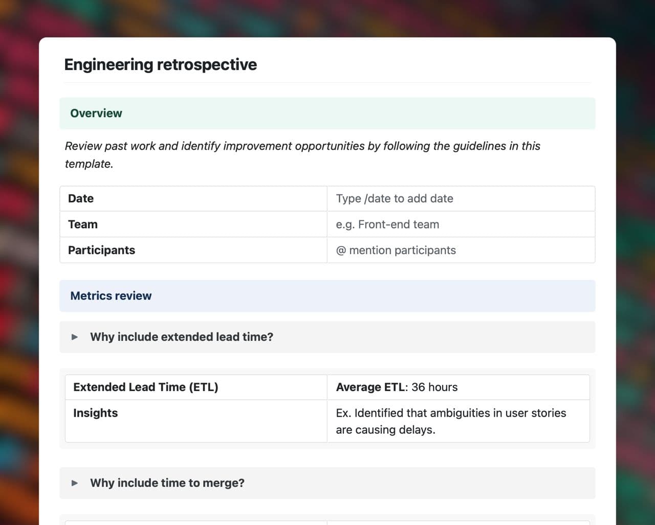 Engineering retrospective template in Craft