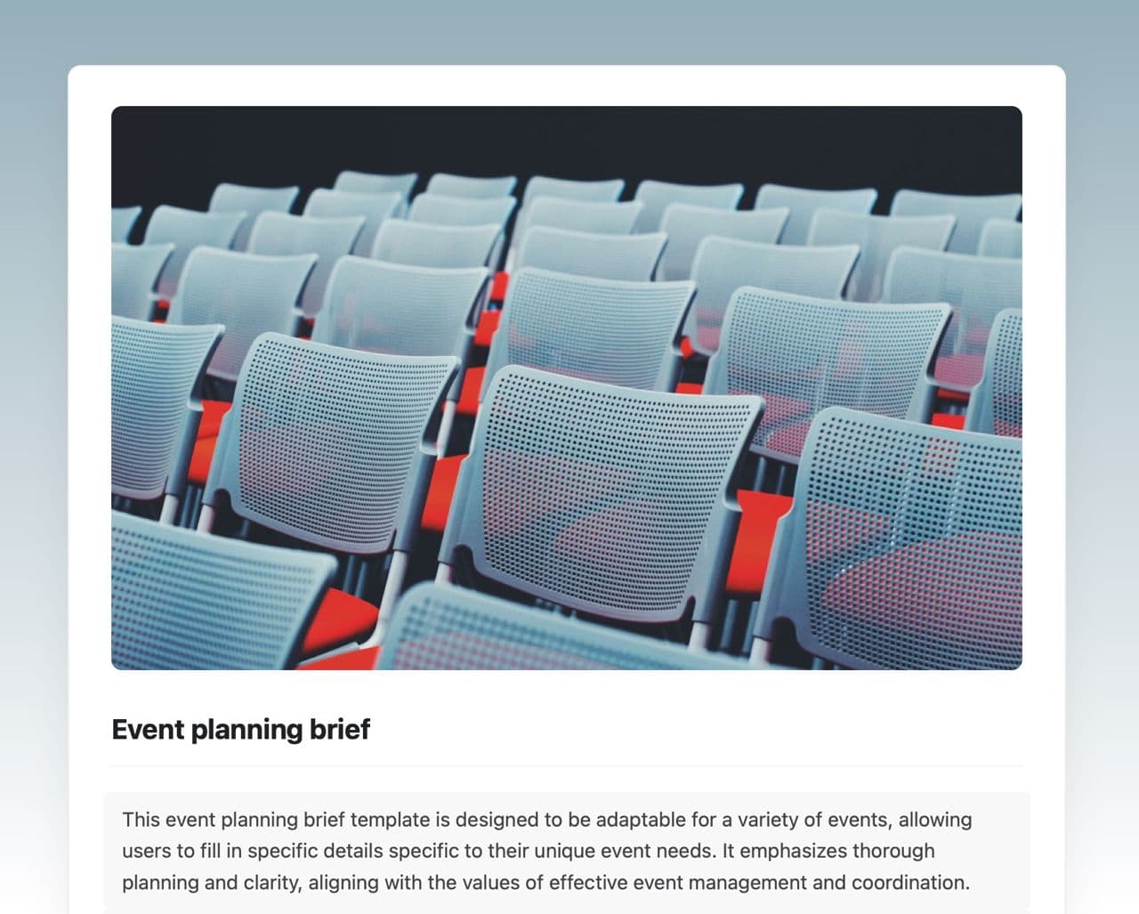 Event planning brief in Craft showing instructions.
