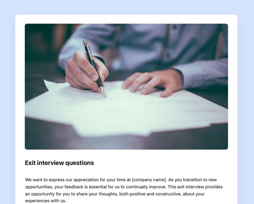 Craft Free Template: Exit interview questions