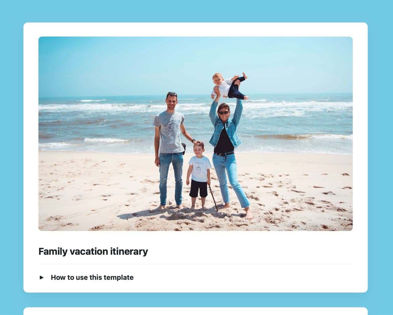 Family vacation itinerary template in Craft