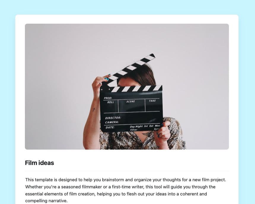 Craft Free Template: Film ideas