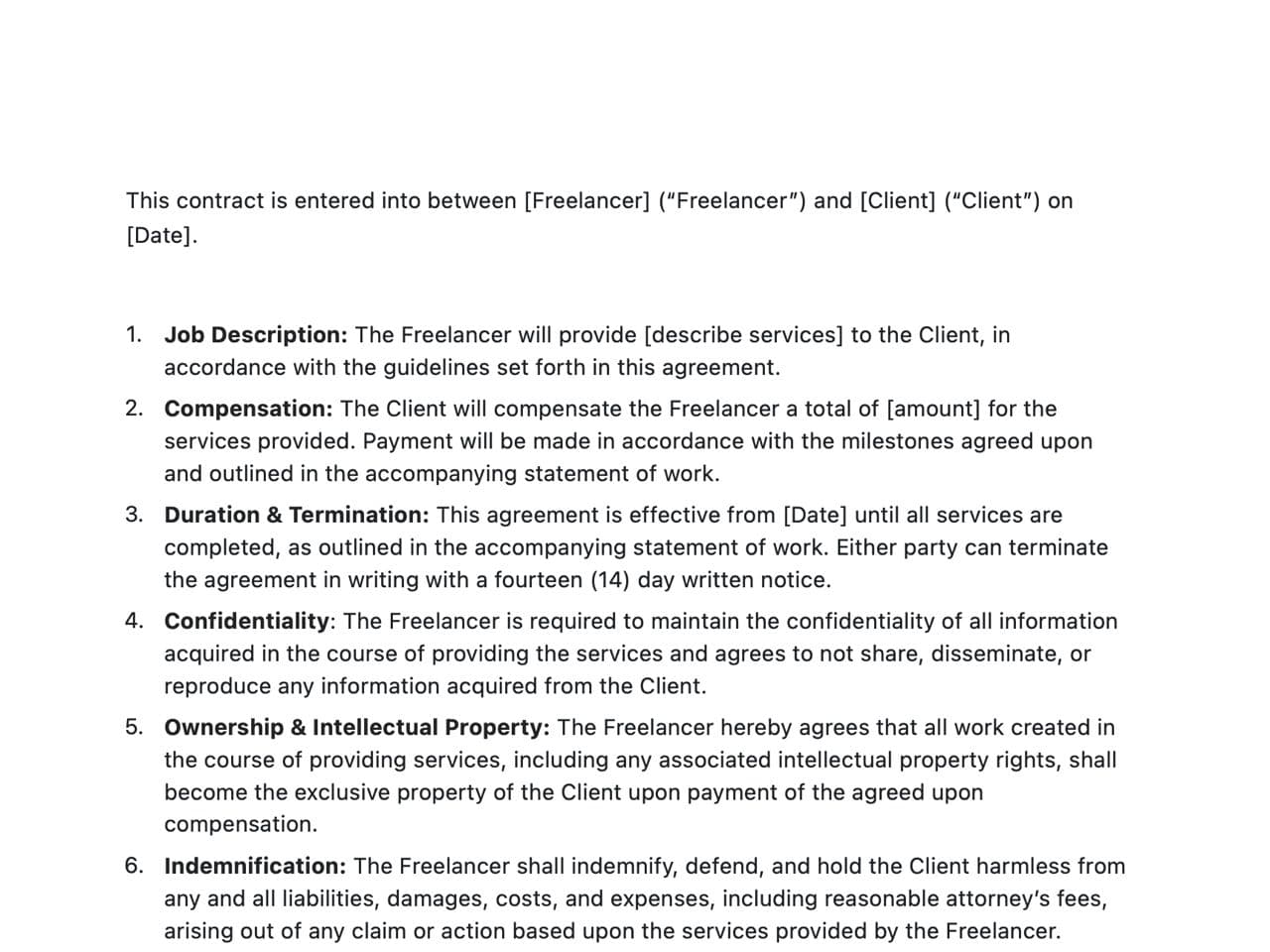 Craft Free Template: Freelance Contract