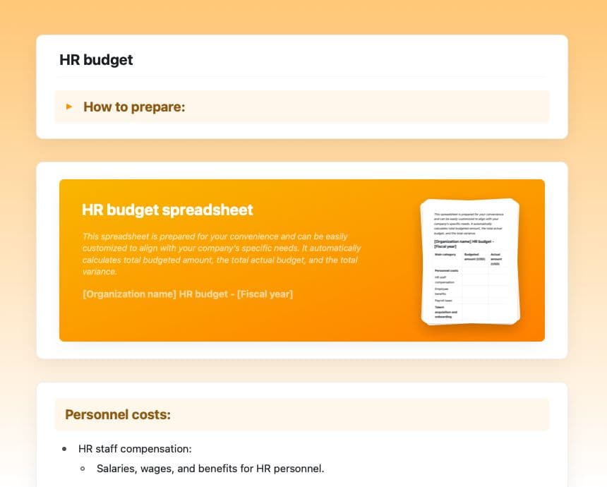 Craft Free Template: HR budget
