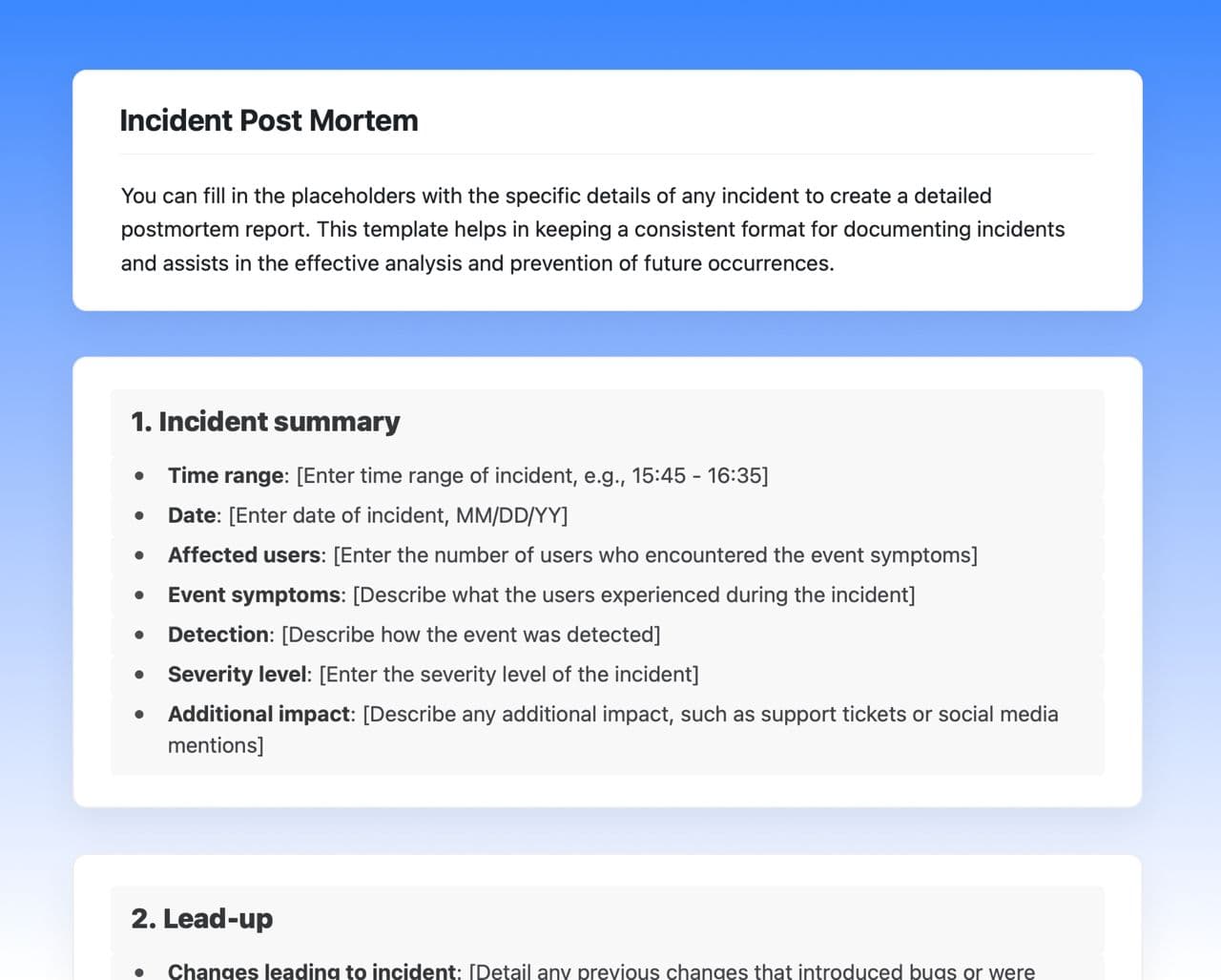 Craft Free Template: Incident post mortem