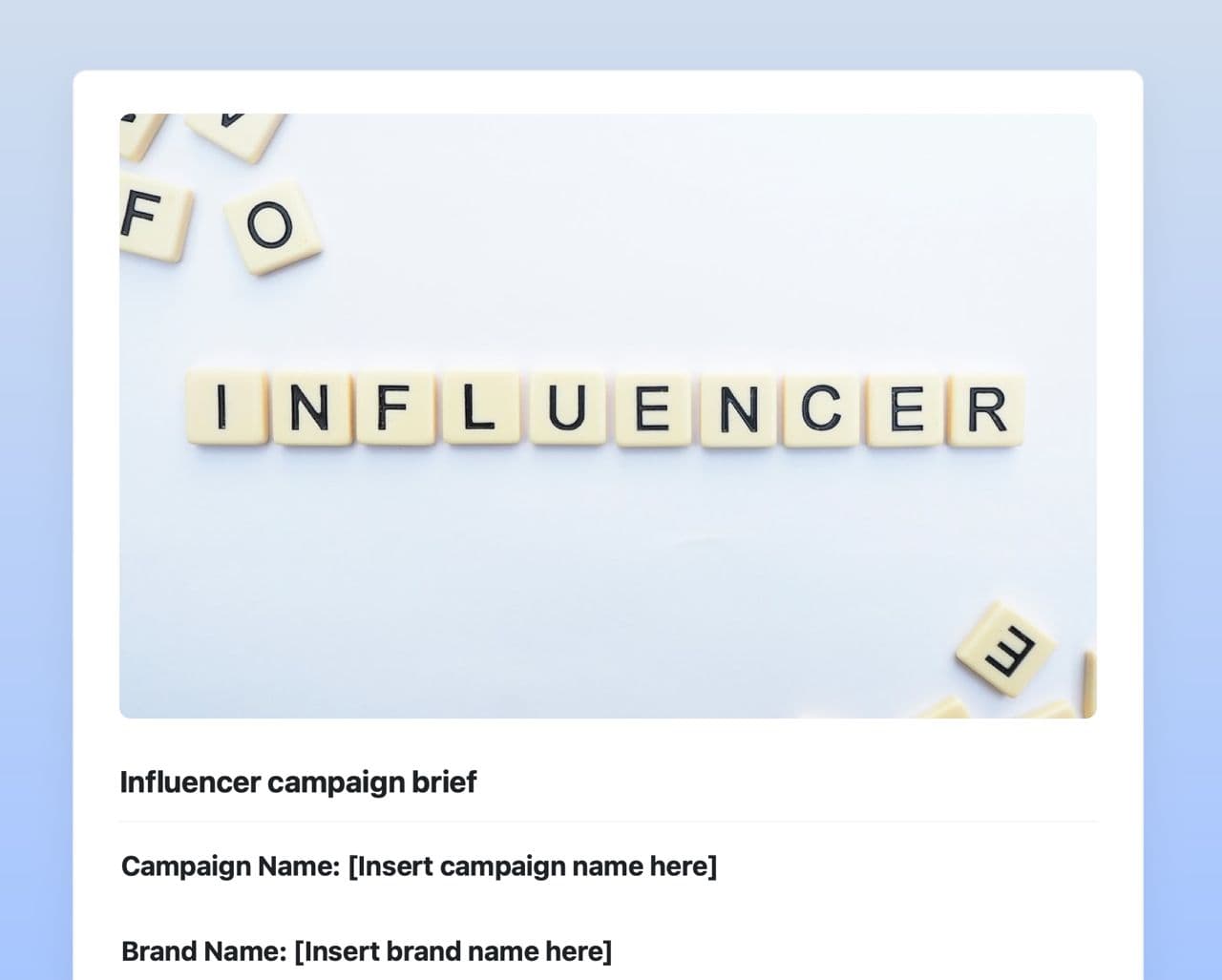 Craft Free Template: Influencer campaign brief