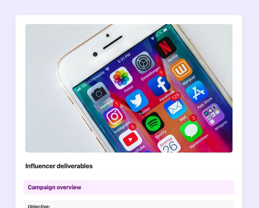 Craft Free Template: Influencer deliverables