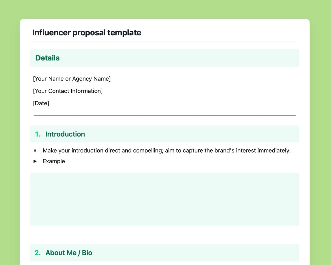 Craft Free Template: Influencer proposal