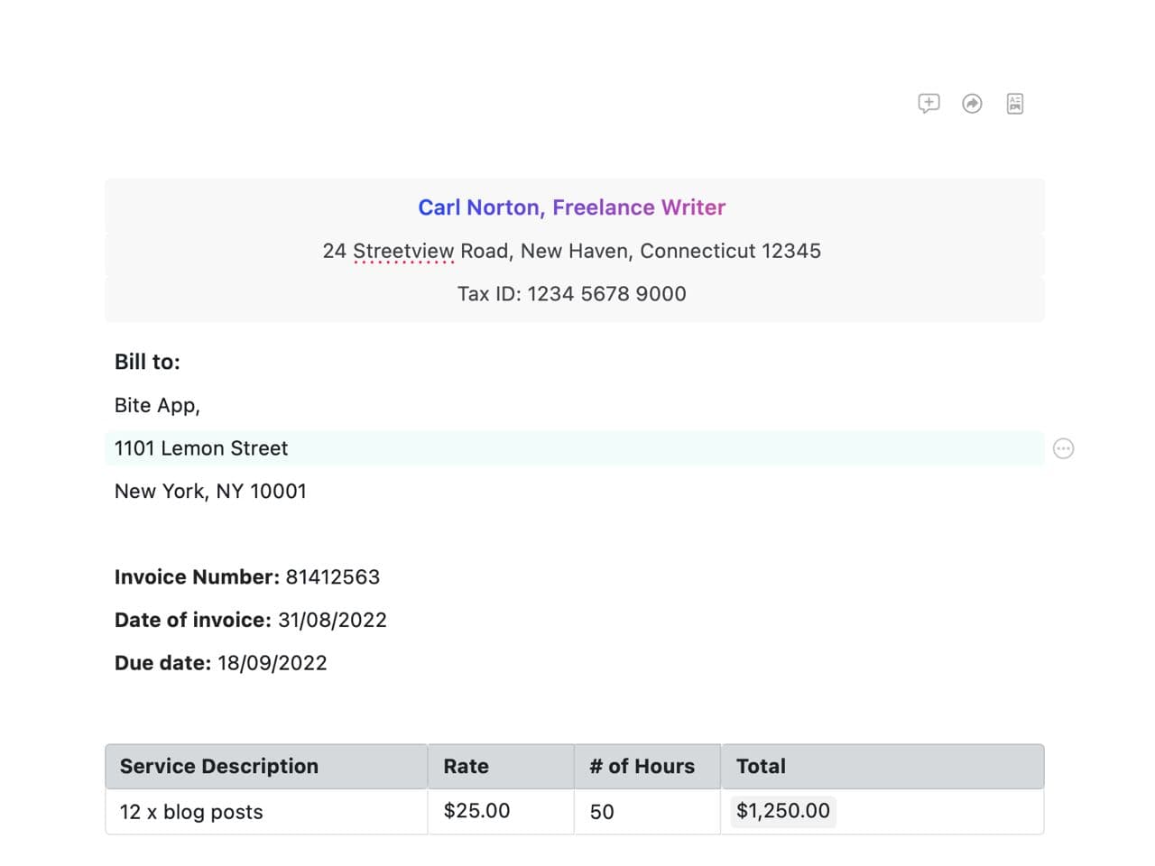 Freelance Invoice Template (Hourly Rate)