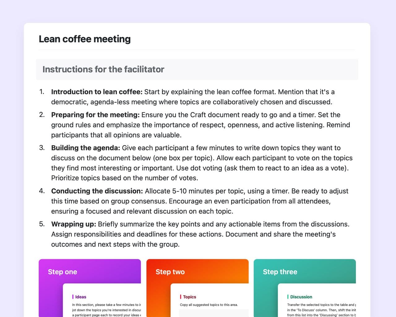 Craft Free Template: Lean coffee meeting