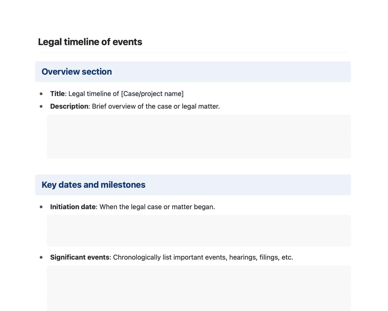 Craft Free Template: Legal timeline of events