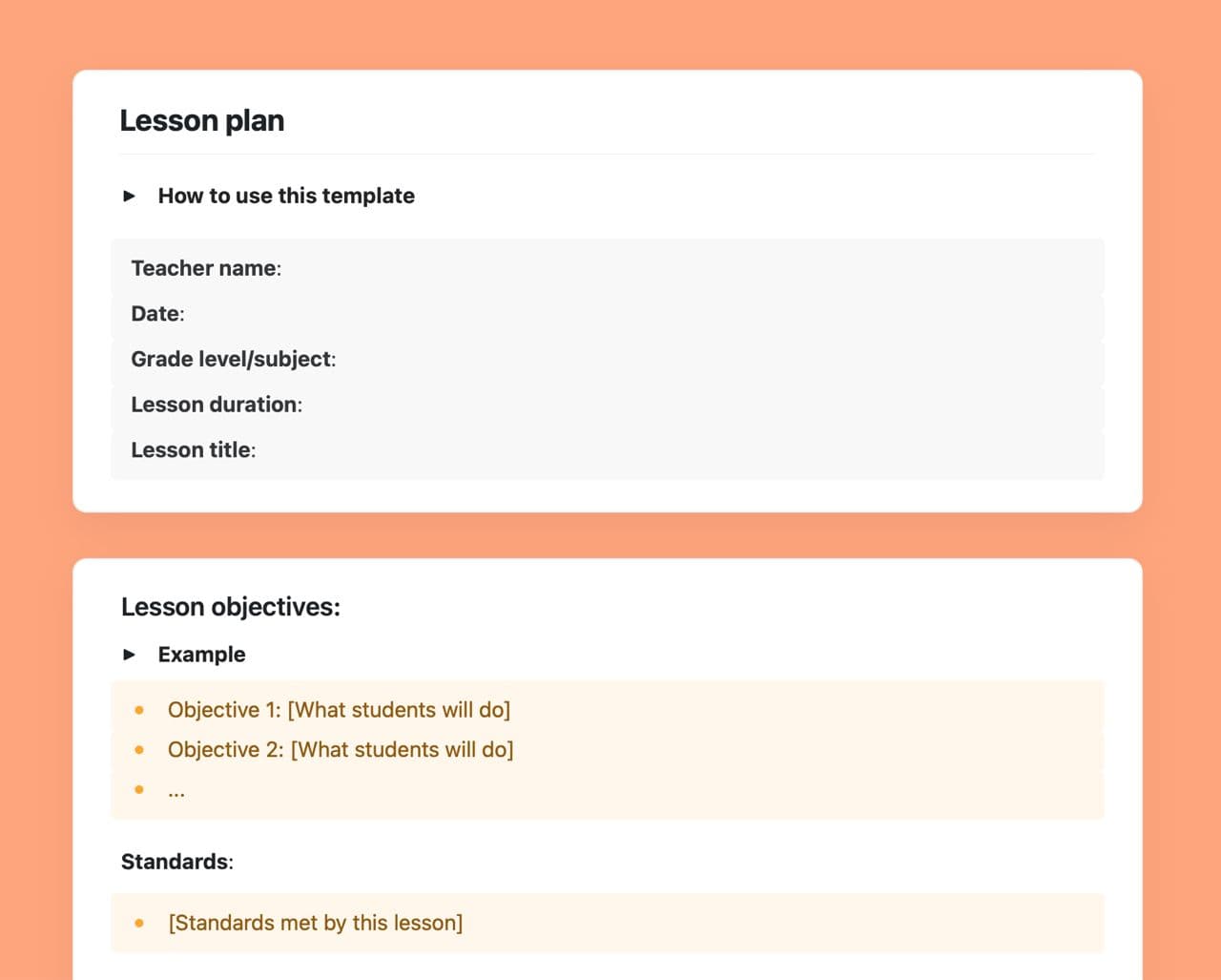 Craft Free Template: Lesson plan