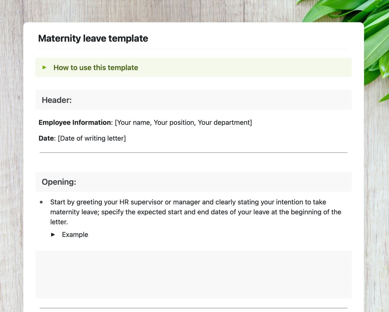 Craft Free Template: Maternity leave