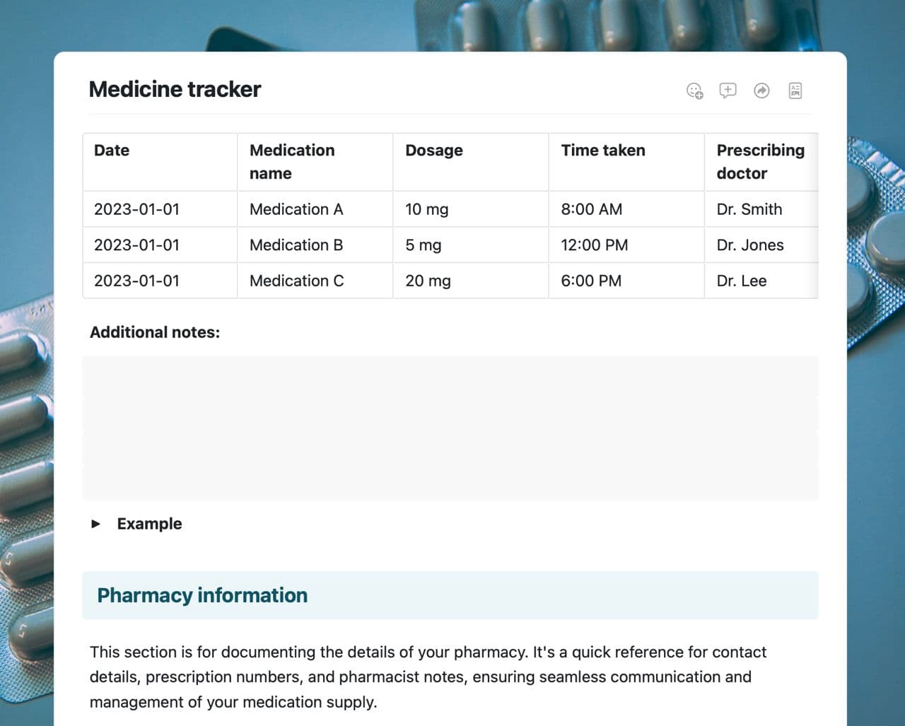 Craft Free Template: Medicine tracker
