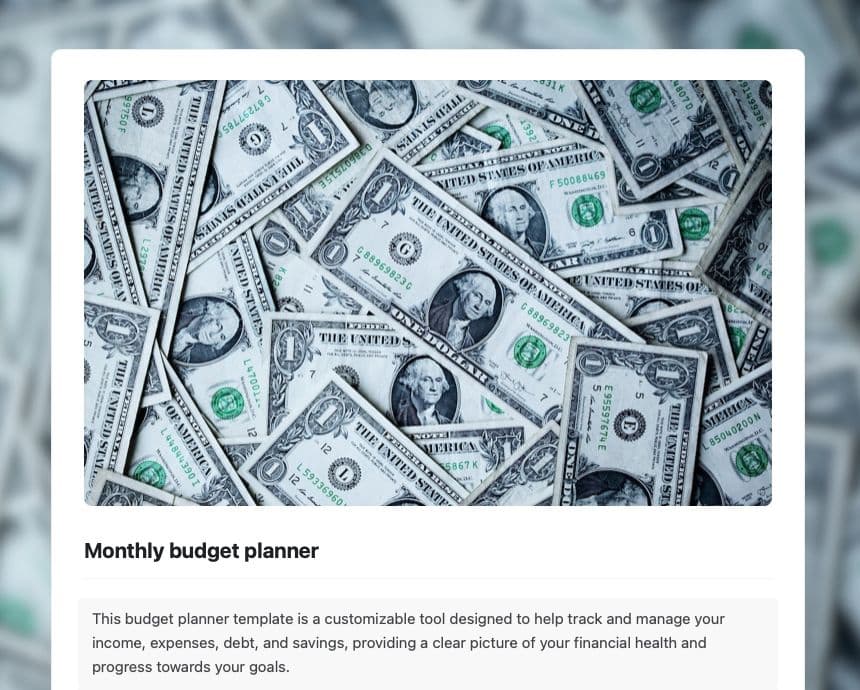 Monthly budget planner in Craft