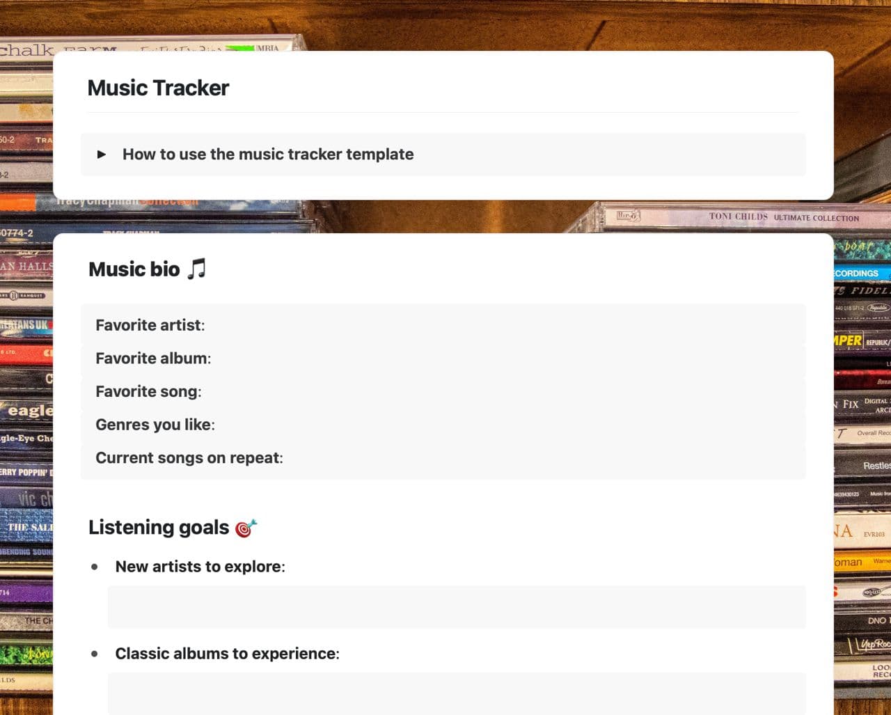 Craft Free Template: Music tracker
