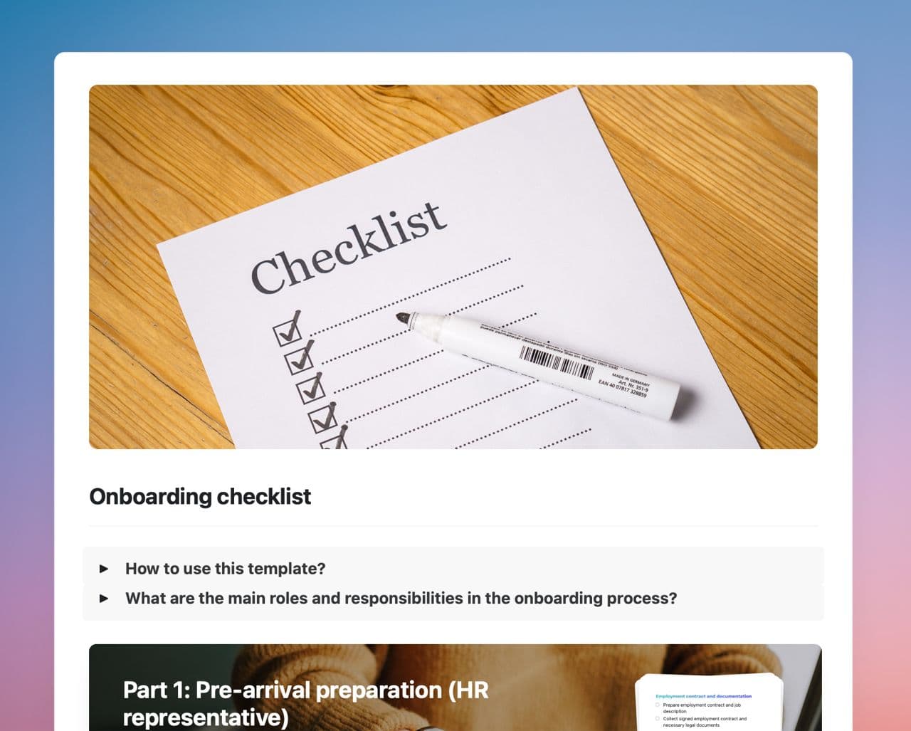 Craft Free Template: Onboarding checklist