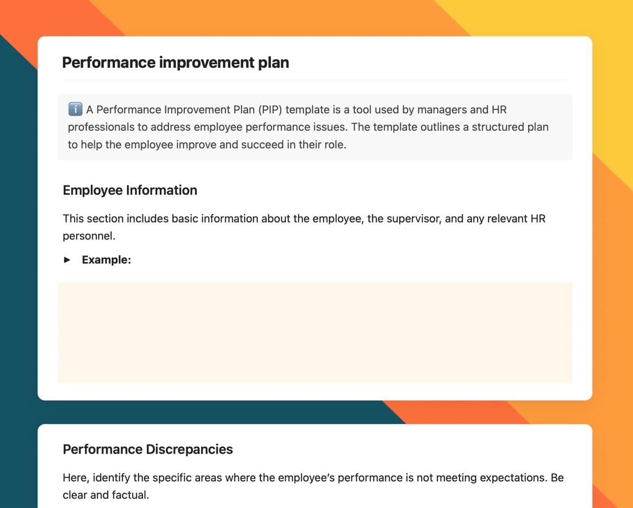 Craft Free Template: Performance improvement plan