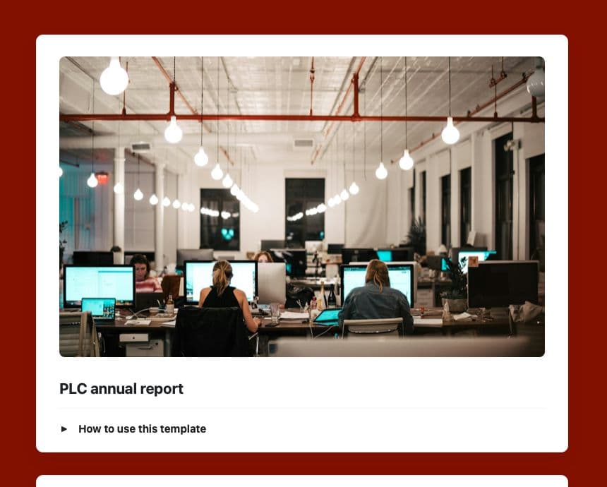 Craft Free Template: PLC annual report
