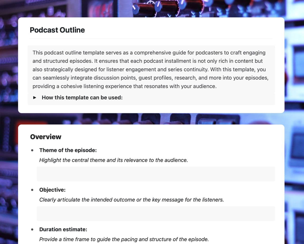 Craft Free Template: Podcast outline
